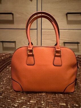 Orange Leather Dome Satchel Handbag